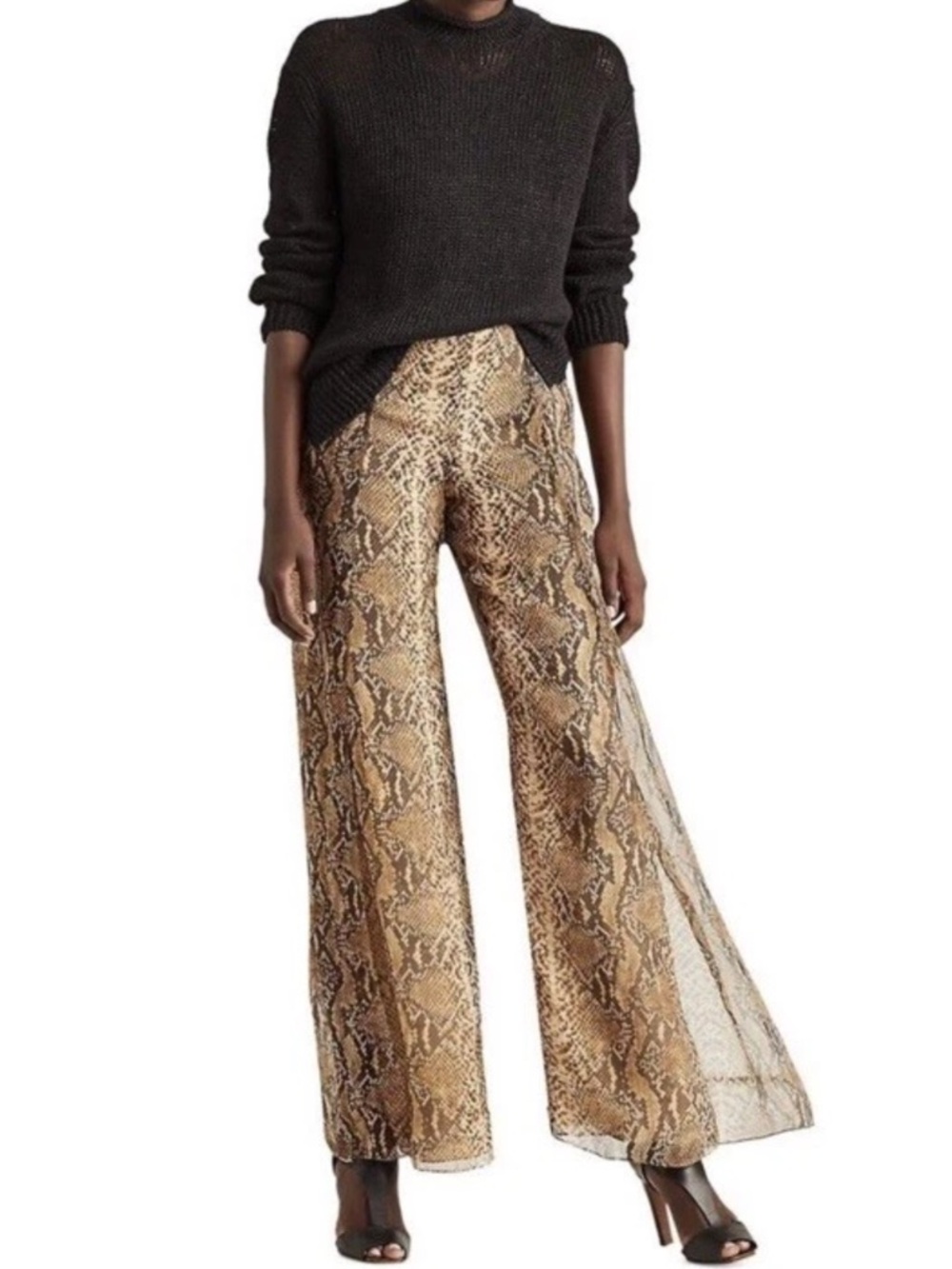 NWT Ralph Lauren Purple label Women’s Wide-Leg Snake Print Pants - Brown 2